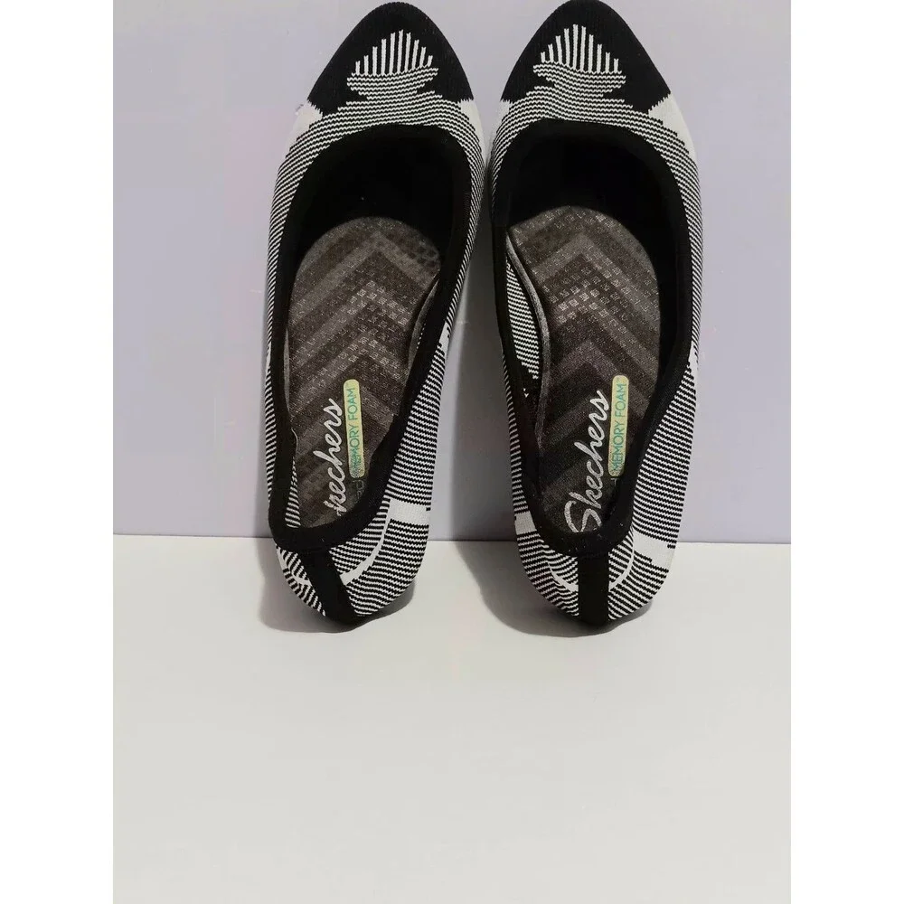 Skechers Cleo-Wham Black Gray Slip On Ballet Flats Shoes Women's Sz 6.5